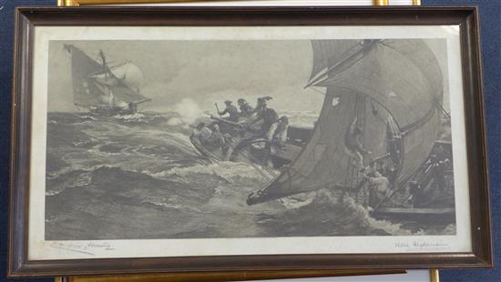 Charles Napier Hemy (1841-1917) and Willie Heydemann (fl. 1886-1917) Barbary pirates 14 x 26in.